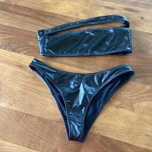 Fashion Nova Black Faux Leather Bikini